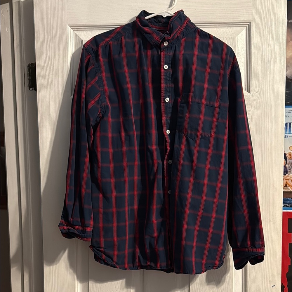 Haggar Red and Blue Casual Button Down Shirt